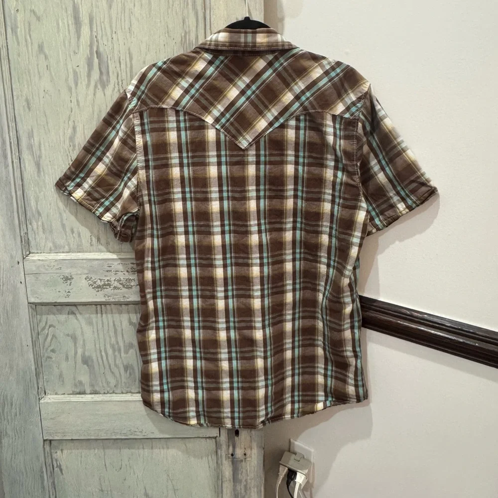 True Religion Plaid Short Sleeve Western Style Button Down Shirt Size XL